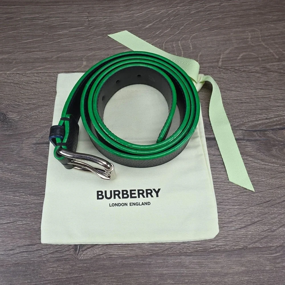 Burberry Belt Mens 40 Black Green Leather Made In Italy Dress Buckle Designer